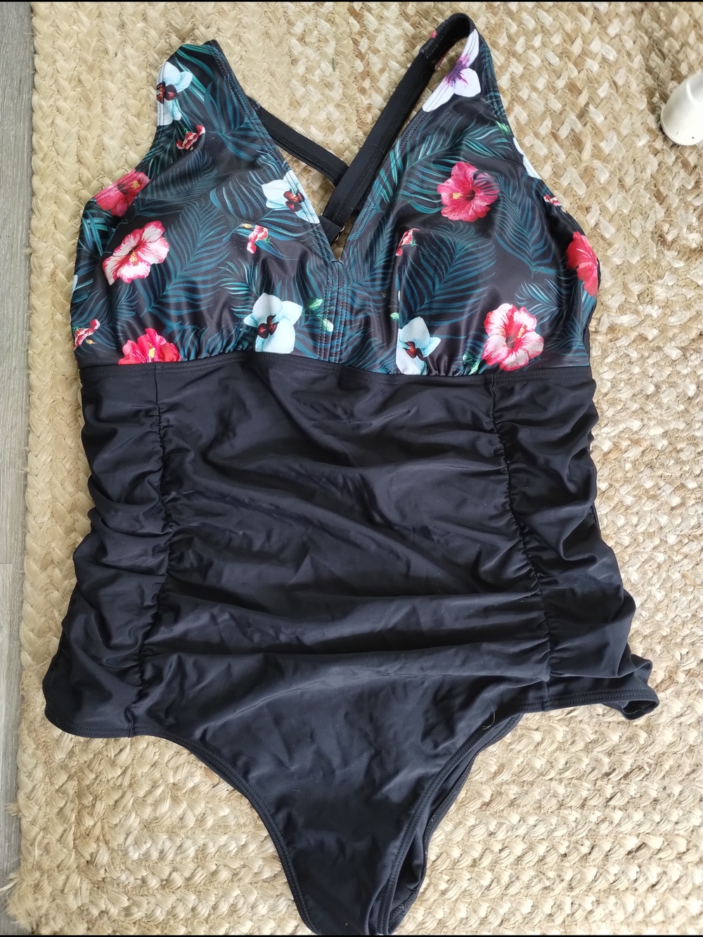 Floral Print Black Women's One-Piece Swimsuit
